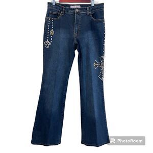 Sassy Thai Women’s Boot Cut Crystal Rhinestones Embellishment Blue Jeans Size 10